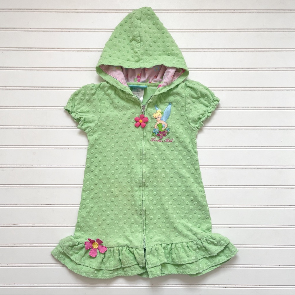 DISNEY FAIRIES Mint Green Tinker Bell Raised Dobby Dot Hooded Terrycloth Coverup